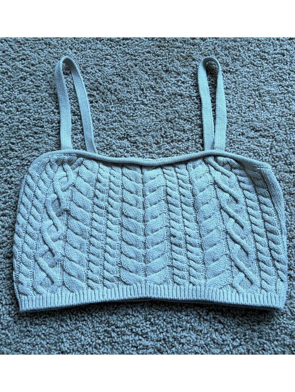 Women's cable-knit crop tank top bralette beige ribbed hemline Size M Medium